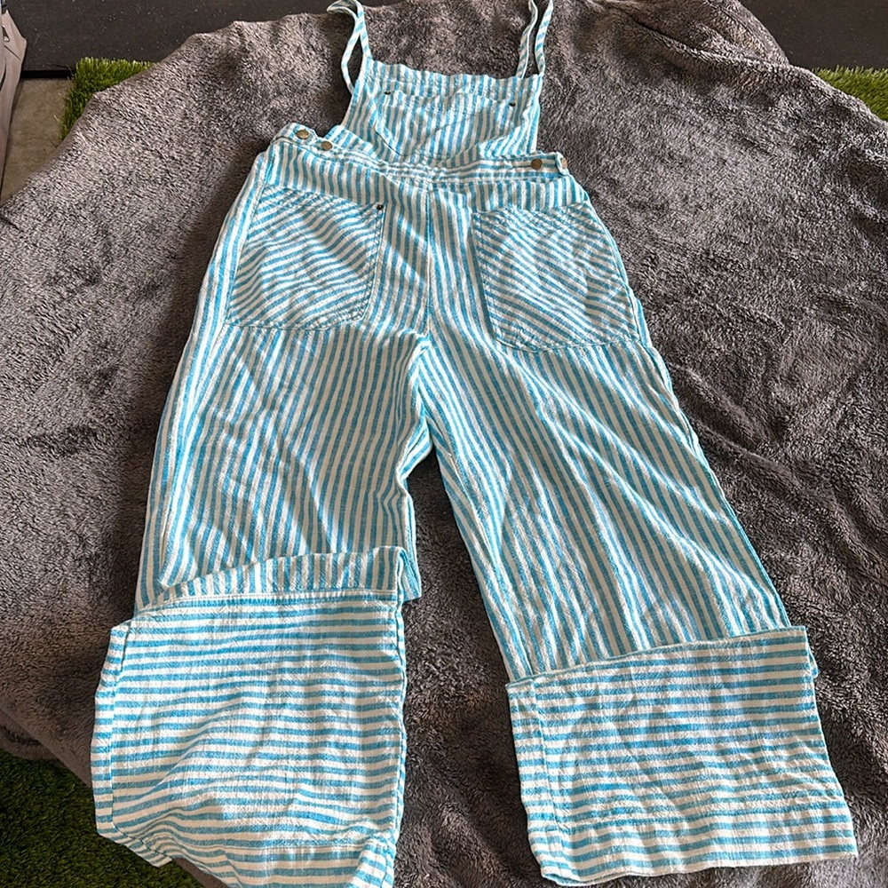 BDG Teal and white striped jumpsuit size M